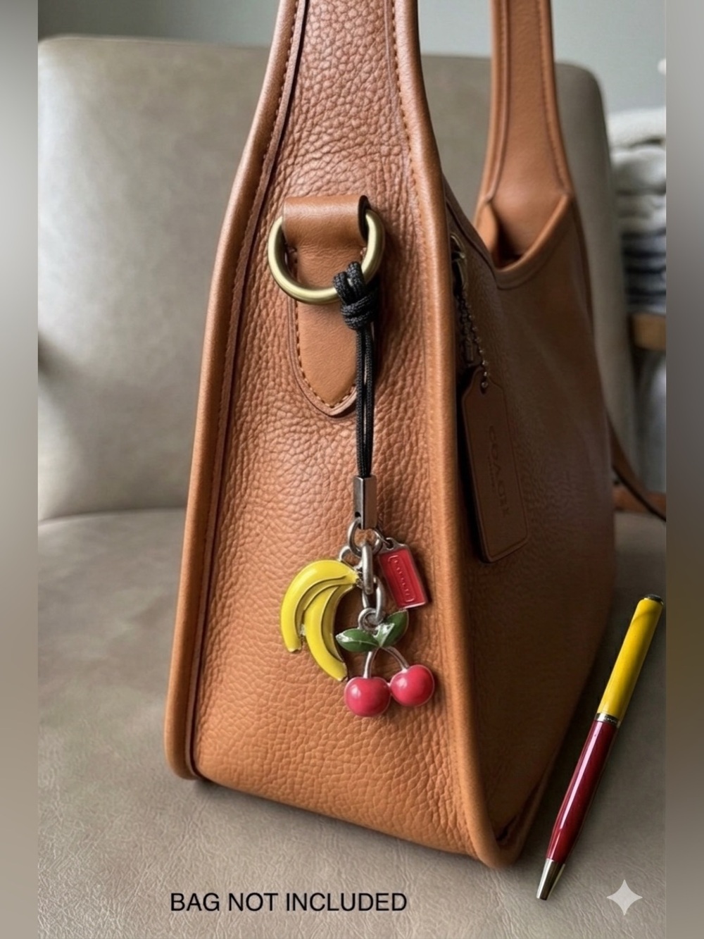 Authentic Coach Pen & Fruit Charm Bundle Vintage Y2K Red Yellow Enamel Rare Set